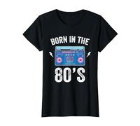 Born in The 80's Shirt Skating Disco 1980 Generation Boombox Maglietta, Donna, Nero, L