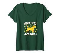 Born to Be Dog Wild Paw Print, Amante dei Cuccioli Maglietta con Collo a V, Donna, Verde Foresta, XXL
