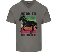 Born To Be Wild Equitazione Equestre Uomo Scollo A V Cotone T-Shirt