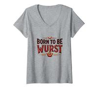 Born To Be Wurst: On My Wurst Comportamento Divertente Foodie Maglietta con Collo a V, Donna, Grigio Melange, S