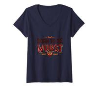 Born To Be Wurst: On My Wurst Comportamento Divertente Foodie Maglietta con Collo a V, Donna, Navy, S