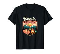 Born to Camp Mountain Badge Baby Feet Campfire Tramonto Maglietta