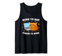 Born to Nap Forced to Work Funny Crying Cat Meme Laptop Canotta