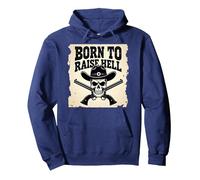 Born to Raise Hell: Cowboy Skull Outlaw Atteggiamento Ribelle Felpa con Cappuccio, Unisex per Adulti, Navy, S