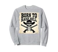 Born to Raise Hell: Cowboy Skull Outlaw Atteggiamento Ribelle Felpa, Unisex per Adulti, Grigio Melange, M