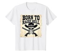 Born to Raise Hell: Cowboy Skull Outlaw Atteggiamento Ribelle Maglietta, Bambini, Bianco, 6 Anni