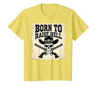 Born to Raise Hell: Cowboy Skull Outlaw Atteggiamento Ribelle Maglietta, Bambini, Limone, 3 Anni