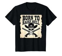 Born to Raise Hell: Cowboy Skull Outlaw Atteggiamento Ribelle Maglietta, Bambini, Nero, 3 Anni