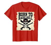 Born to Raise Hell: Cowboy Skull Outlaw Atteggiamento Ribelle Maglietta, Bambini, Rosso, 3 Anni