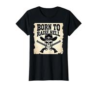 Born to Raise Hell: Cowboy Skull Outlaw Atteggiamento Ribelle Maglietta, Donna, Nero, M