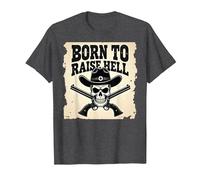 Born to Raise Hell: Cowboy Skull Outlaw Atteggiamento Ribelle Maglietta, Uomo, Grigio Scuro, 6XL