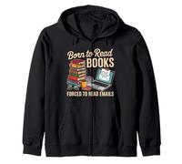 Born To Read Books Forced To Read Email Funny Cat Felpa con Cappuccio