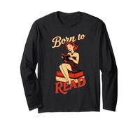 Born to Read Retro Anni '50 Pin Up Bookworm Reading Maglia a Manica