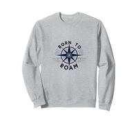 Born to Roam: Design avventuroso della Bussola per Wanderlusters Felpa, Unisex per Adulti, Grigio Melange, XL