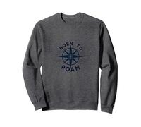 Born to Roam: Design avventuroso della Bussola per Wanderlusters Felpa, Unisex per Adulti, Grigio Scuro, XL