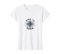 Born to Roam: Design avventuroso della Bussola per Wanderlusters Maglietta, Donna, Bianco, M