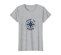 Born to Roam: Design avventuroso della Bussola per Wanderlusters Maglietta, Donna, Grigio Melange, M