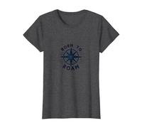 Born to Roam: Design avventuroso della Bussola per Wanderlusters Maglietta, Donna, Grigio Scuro, XS