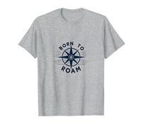 Born to Roam: Design avventuroso della Bussola per Wanderlusters Maglietta, Uomo, Grigio Melange, 4XL