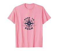 Born to Roam: Design avventuroso della Bussola per Wanderlusters Maglietta, Uomo, Rosa, M