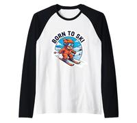 Born To Ski Bambini Sci Citazione Bambino Sciatore Ragazzi Ragazze Detto Maglia con Maniche Raglan