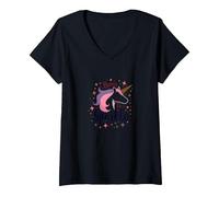 Born To Sparkle Unicorno per Donne Magical Fantasy Slogan Maglietta con Collo a V, Donna, Nero, L