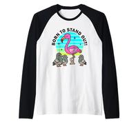 Born To Stand out Carino Kawaii Fenicottero Uccello Estate Maglia con Maniche Raglan