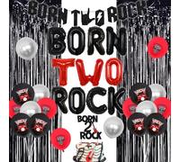 Born Two Rock Decorazioni di compleanno Rock and Roll 2° compleanno forniture per feste con nati due palloncini rock banner torta topper per rock band musica a tema festa