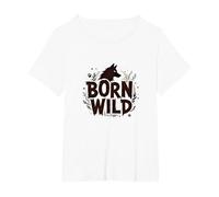 Born Wild: Lupo Silhouette Natura Amante Avventura Maglietta, Donna Plus-Size, Bianco, 4X