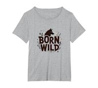 Born Wild: Lupo Silhouette Natura Amante Avventura Maglietta, Donna Plus-Size, Grigio Melange, 1X