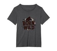 Born Wild: Lupo Silhouette Natura Amante Avventura Maglietta, Donna Plus-Size, Grigio Scuro, 5X