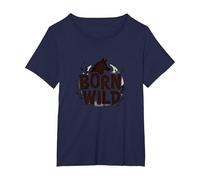 Born Wild: Lupo Silhouette Natura Amante Avventura Maglietta, Donna Plus-Size, Navy, 4X