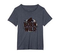 Born Wild: Lupo Silhouette Natura Amante Avventura Maglietta, Donna Plus-Size, Pervinca, 5X