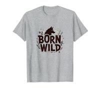 Born Wild: Lupo Silhouette Natura Amante Avventura Maglietta, Uomo, Grigio Melange, 3XL