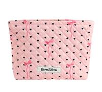 BornSiiren Borsa Trucco Trapuntata 1-8, Fiocco rosa, 10x7x2in, Estetica Coquette