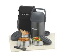 Borosil FGSTIFFCON3 Hydra Hot-N-Fresh - Set portapranzo in acciaio INOX, 3 pezzi, 350 ml, colore: Argento