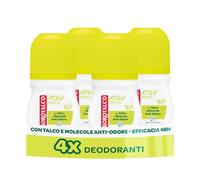Borotalco, Deodorante Roll-On Attivo Giallo, Talco con Molecole Anti-Odore, Efficacia Fresca, 48h efficacia, Senza Alcool, Profumo di Cedro e Lime - 4 Pezzi da 50 ml - Esclusiva Amazon
