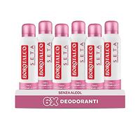 Borotalco Deodorante Seta, Profumo di Talco e Fiori Rosa, Deodorante Donna Spray con Talco a Cristalli Attivi, Tripla Protezione Asciutta per 48 Ore, Senza Alcool - 6 Flaconi da 150 ml