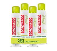 Borotalco, Deodorante Spray Attivo Giallo, Talco con Molecole Anti-Odore, Efficacia Fresca, 48h efficacia, Senza Alcool, Profumo di Cedro e Lime - 4 Pezzi da 150 ml - Esclusiva Amazon