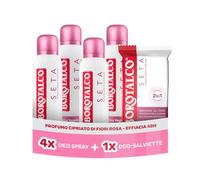 Borotalco, Deodorante Spray Seta 4x150ml, Deo-Salviette Seta 2in1