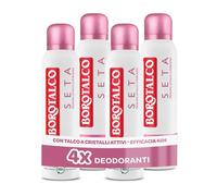 Borotalco, Deodorante Spray Seta, con Talco a Cristalli Attivi, Tripla Protezione Asciutta, Senza Alcool, Profumo di Talco eFiori Rosa, 48h efficacia - 4 Pezzi da 150 ml - Esclusiva Amazon