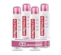 Borotalco, Deodorante Spray Seta, con Talco a Cristalli Attivi, Tripla Protezione Asciutta, Senza Alcool, Profumo di Talco eFiori Rosa, 48h efficacia - 4 Pezzi da 150 ml - Esclusiva Amazon