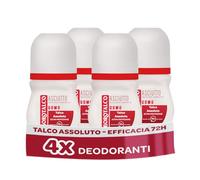 Borotalco, Deodorante Uomo Roll-On Asciutto Ambrato, con Talco Assoluto, Assorbe il Sudore, Senza Alcool, Profumo Ambrato, 72h efficacia - 4 Pezzi da 50 ml - Esclusiva Amazon