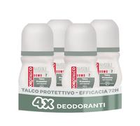 Borotalco, Deodorante Uomo Roll-On Invisibile, con Talco Protettivo, Anti-Macchie, Senza Alcool, Profumo Muschiato, 72h efficacia - 4 Pezzi da 50 ml - Esclusiva Amazon