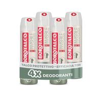 Borotalco, Deodorante Uomo Spray Invisibile, 4 x 150 ml | Senza Alcool, con Talco Protettivo, Anti-Macchie, Profumo Muschiato, 72h di Efficacia