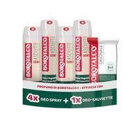 Borotalco, Deodorante Uomo Spray Originale 4x150ml, Deo-Salviette Originale | Formula con Talco Vegetale per Ipersudorazione, 72h di Efficacia, Salviette Deodoranti con Molecole Anti-Odore