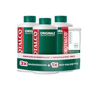 Borotalco, Kit con 3 Bagnodoccia e Deo-Salviette, Bagnoschiuma Originale Borotalco, Azione Detergente e Deodorante 2in1, con Molecole Anti-Odore, 3x500 ml, 12 Salviettine