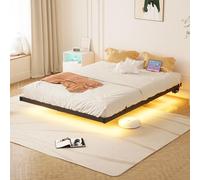 BORPHOM Struttura letto king size galleggiante con luci LED e stazione di ricarica USB, struttura letto in metallo da 1,5 m, base per materasso, doghe in metallo resistente, senza rumore, letto nero