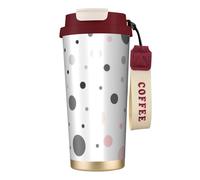 Borracce d'acqua isolate in acciaio inox con motivo moderno a pois grigi e bianchi, per donne e uomini, con coperchio a prova di perdite, colore rosso