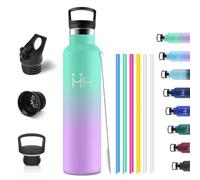 Borracce Termiche 1 litro Acciaio Inox, Borraccia con Cannuccia, Senza BPA | Borracce Termiche Inox 1litro, 6 Cannucce e Spazzola, 2 Coperchi: con Cannuccia e con Filtro, Antiperdita